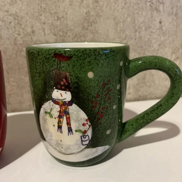 Oneida Sakura Christmas Snowman Red and Green Mug and Bowl Set Great Condition - Picture 3 of 11